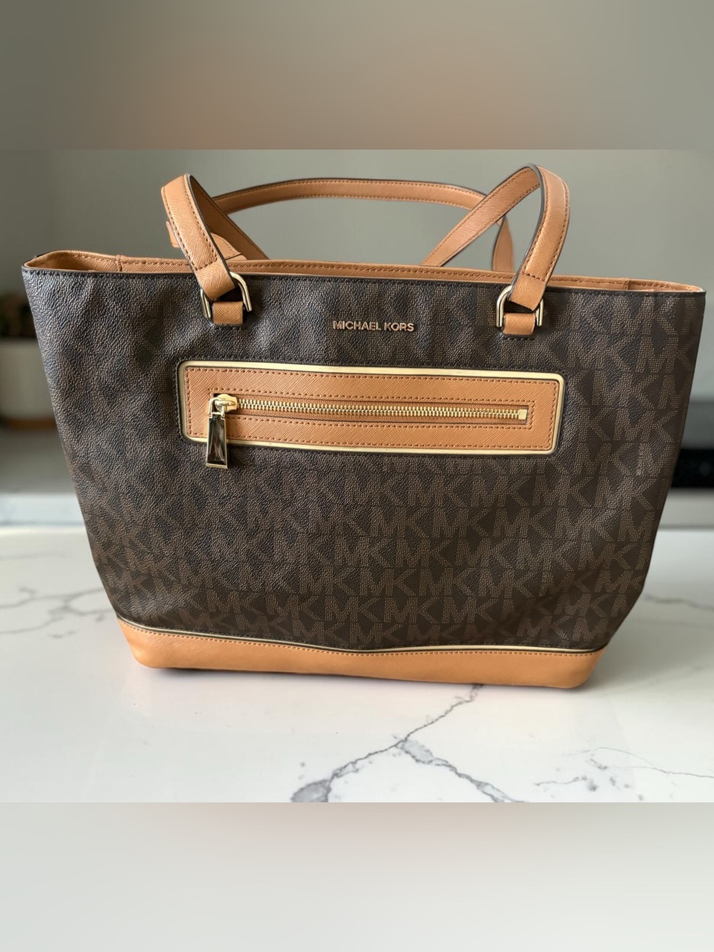 NWT Michael Kors Large Brown Signature Logo Tote Bag with Dust Bag